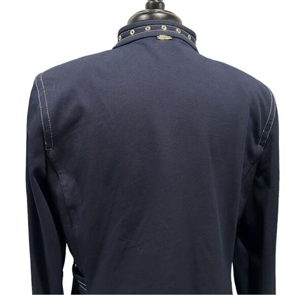 ST John Sport by Marie Gray Navy Blue Zip Front Grommet Trim Sport Coat Jacket - Picture 9 of 16